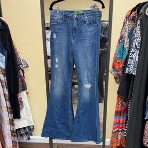 Blue Distressed Flare Jeans - Women's